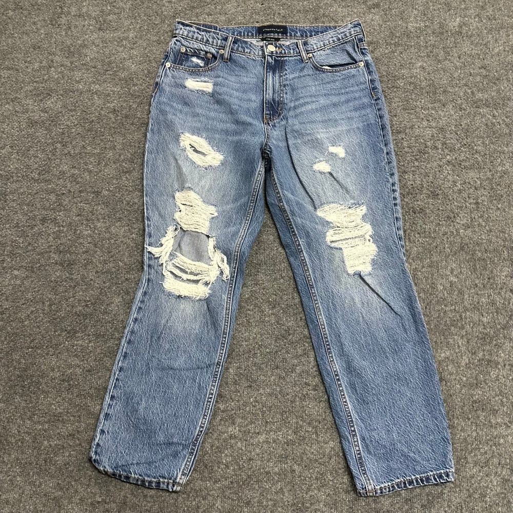 Aeropostale Jeans Womens Size 12 Blue Cotton Distressed High Waisted Mom Jean